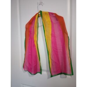 Sheer Multicolor Striped Chiffon Scarf 11" x 56" Pink Yellow Orange Green...